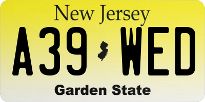 NJ license plate A39WED