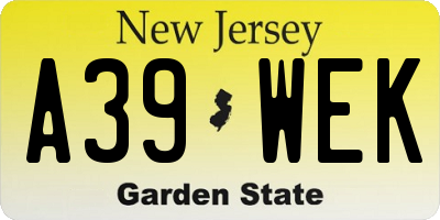 NJ license plate A39WEK
