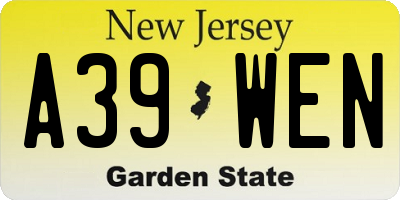 NJ license plate A39WEN