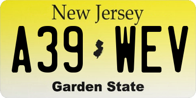 NJ license plate A39WEV