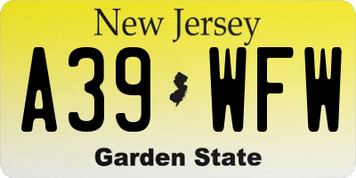 NJ license plate A39WFW