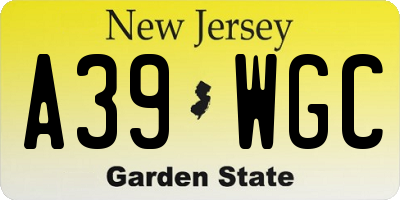 NJ license plate A39WGC
