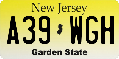 NJ license plate A39WGH