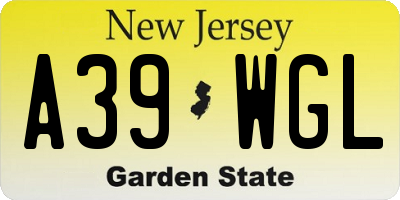 NJ license plate A39WGL
