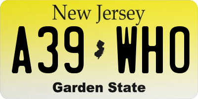 NJ license plate A39WHO