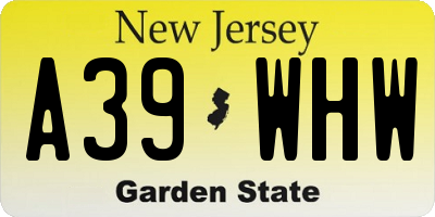 NJ license plate A39WHW