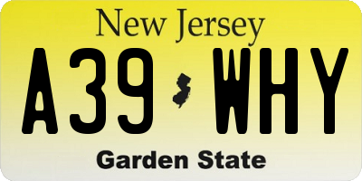 NJ license plate A39WHY