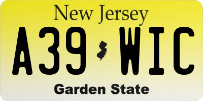 NJ license plate A39WIC