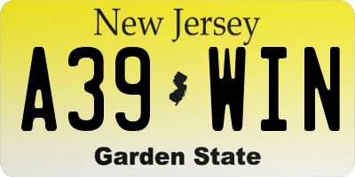 NJ license plate A39WIN