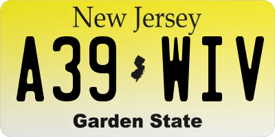 NJ license plate A39WIV