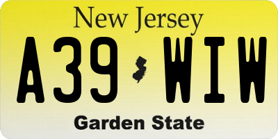 NJ license plate A39WIW