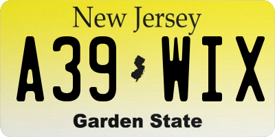 NJ license plate A39WIX