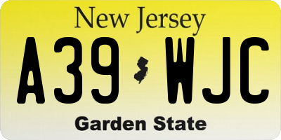 NJ license plate A39WJC