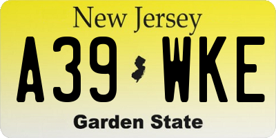 NJ license plate A39WKE