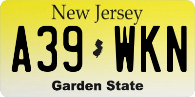 NJ license plate A39WKN
