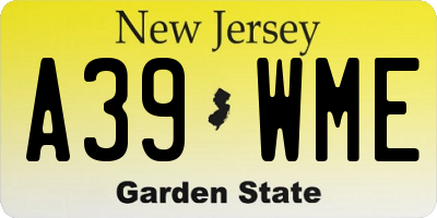 NJ license plate A39WME