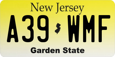 NJ license plate A39WMF