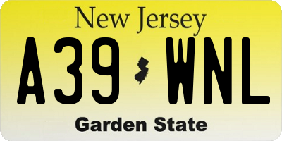 NJ license plate A39WNL
