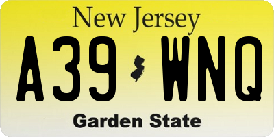 NJ license plate A39WNQ