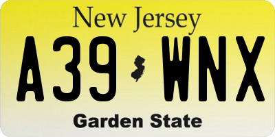 NJ license plate A39WNX