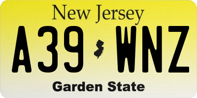 NJ license plate A39WNZ