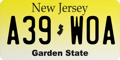 NJ license plate A39WOA