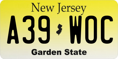 NJ license plate A39WOC