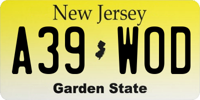 NJ license plate A39WOD