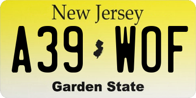 NJ license plate A39WOF