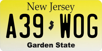 NJ license plate A39WOG