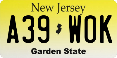 NJ license plate A39WOK