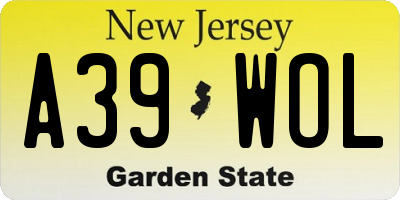 NJ license plate A39WOL