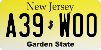 NJ license plate A39WOO