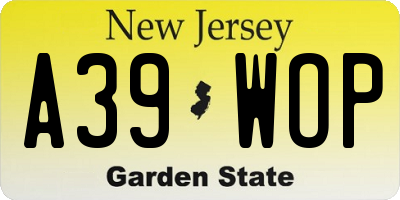 NJ license plate A39WOP