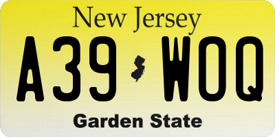 NJ license plate A39WOQ