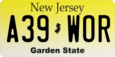 NJ license plate A39WOR