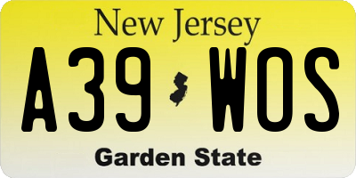 NJ license plate A39WOS