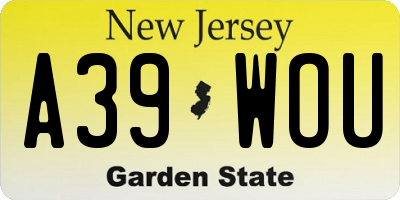 NJ license plate A39WOU