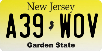 NJ license plate A39WOV