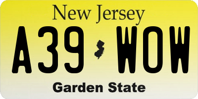 NJ license plate A39WOW