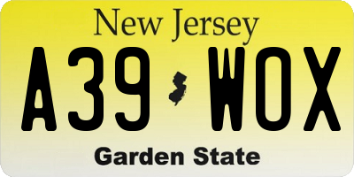 NJ license plate A39WOX