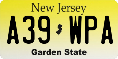 NJ license plate A39WPA