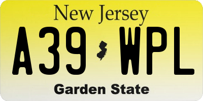 NJ license plate A39WPL