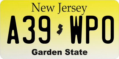 NJ license plate A39WPO