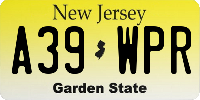 NJ license plate A39WPR