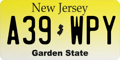 NJ license plate A39WPY