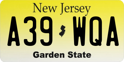 NJ license plate A39WQA