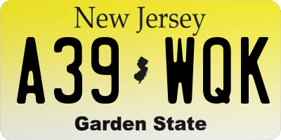 NJ license plate A39WQK