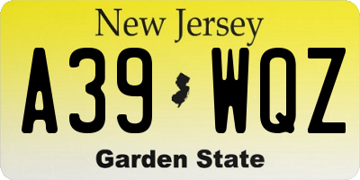 NJ license plate A39WQZ