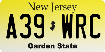 NJ license plate A39WRC